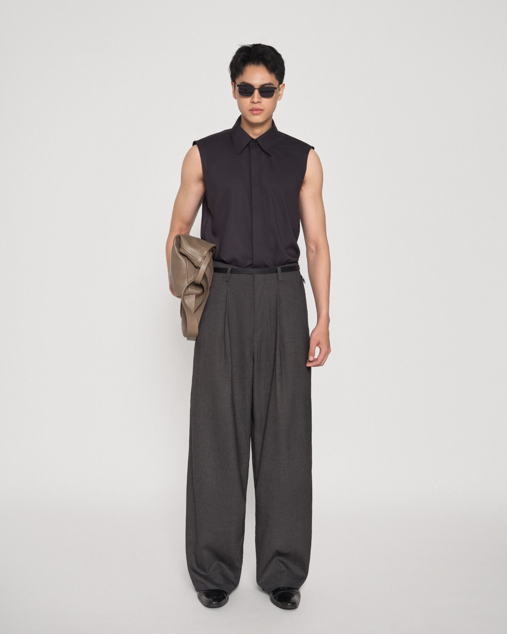 DARK GREY CLEAN-WAIST WIDE TROUSERS