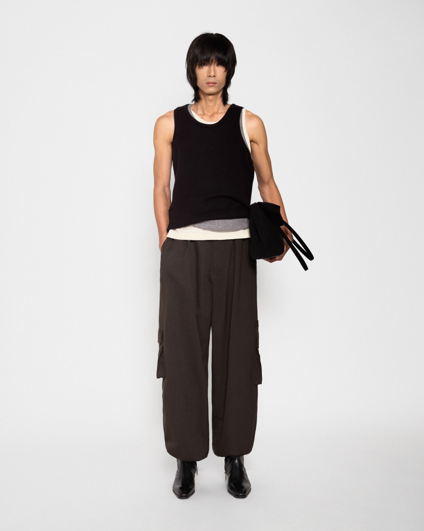 CACAO WOOL BLEND CARGO PANTS