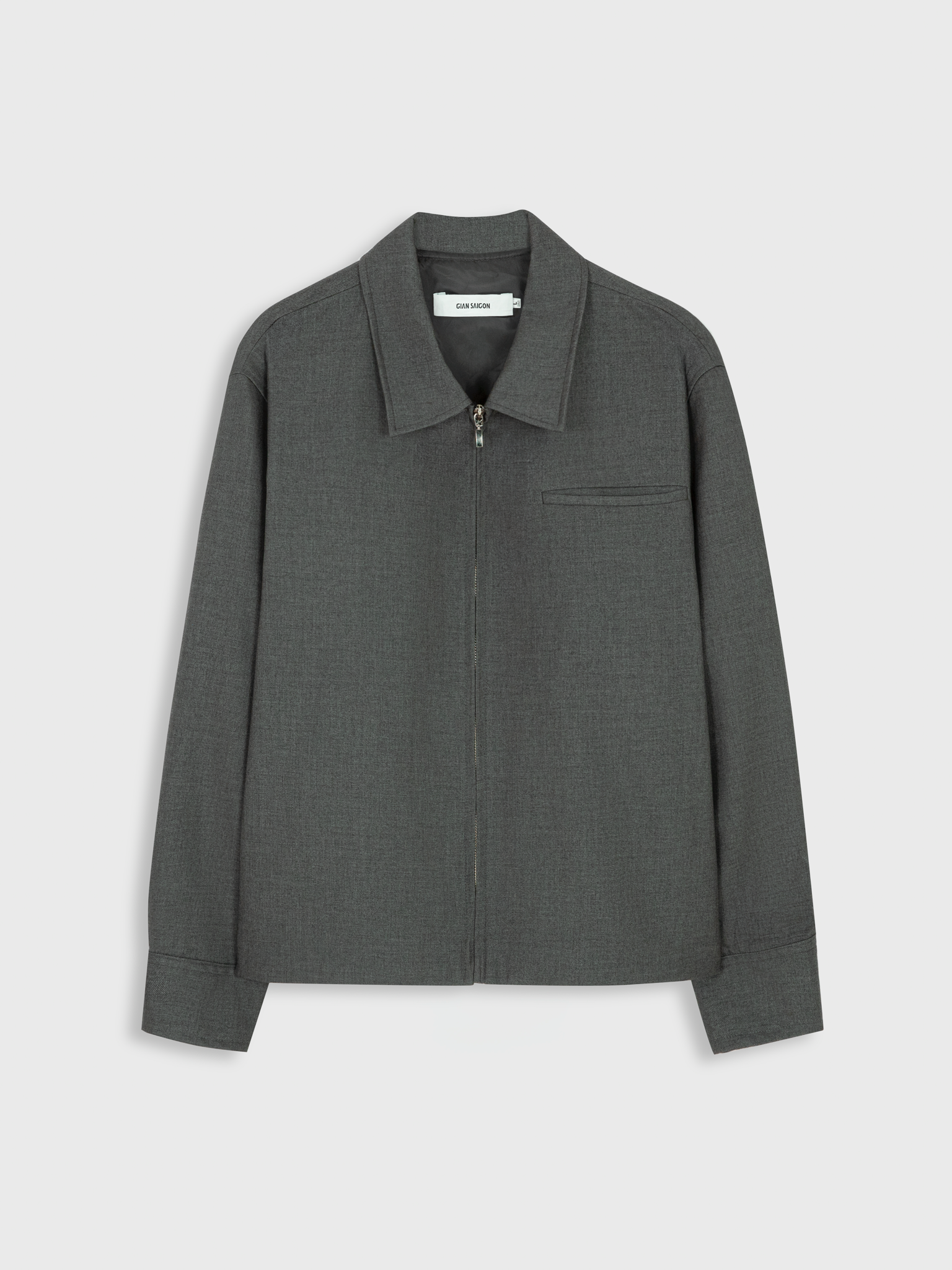 GREY ZIP-UP VISCOSE WOOL JACKET