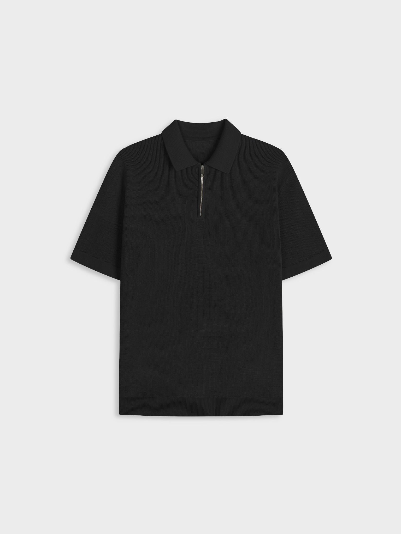 BLACK KNIT HALF-ZIP POLO