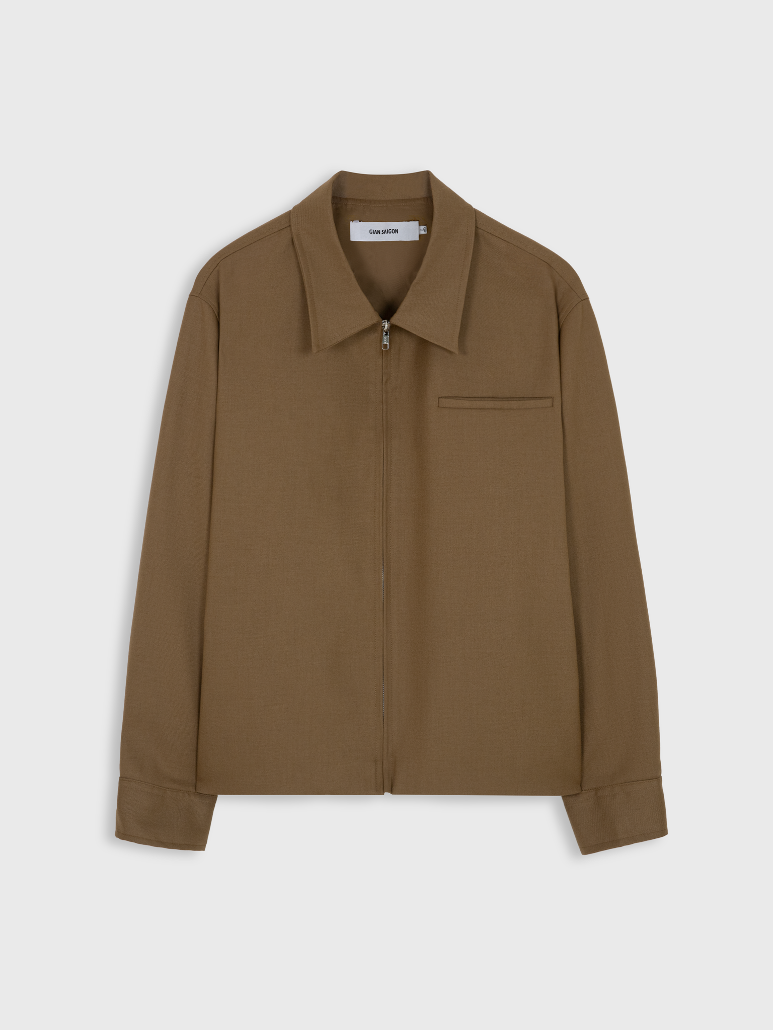 BROWN ZIP-UP VISCOSE WOOL JACKET