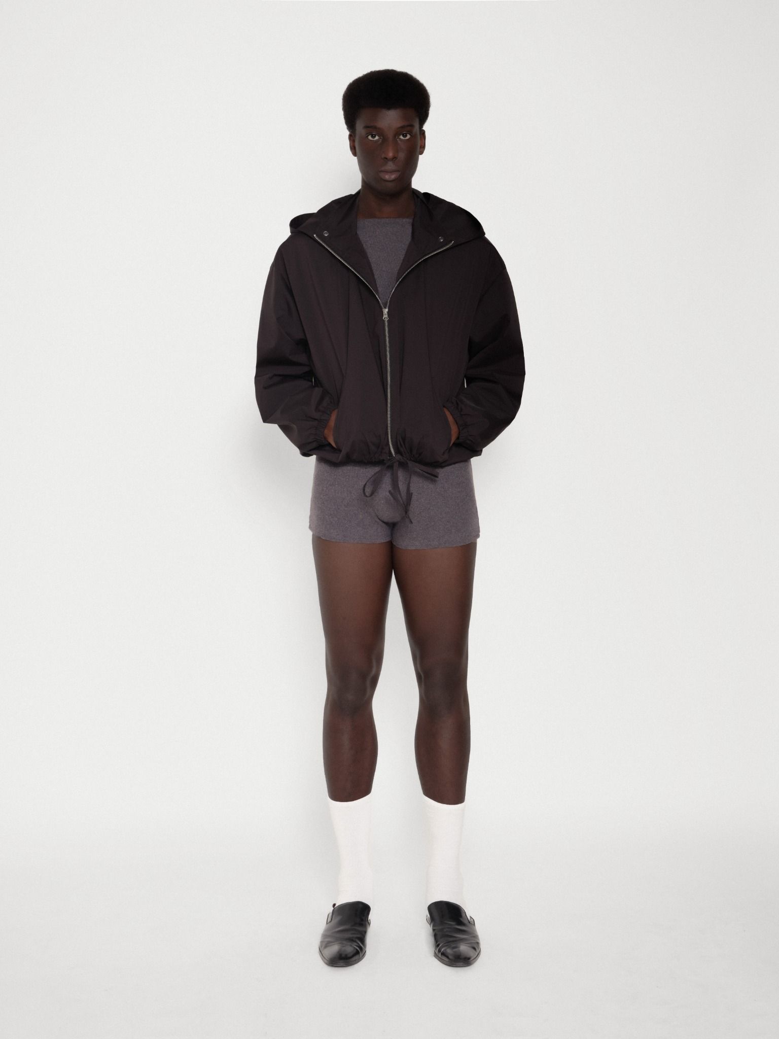 RELAXED NYLON HOODED JACKET