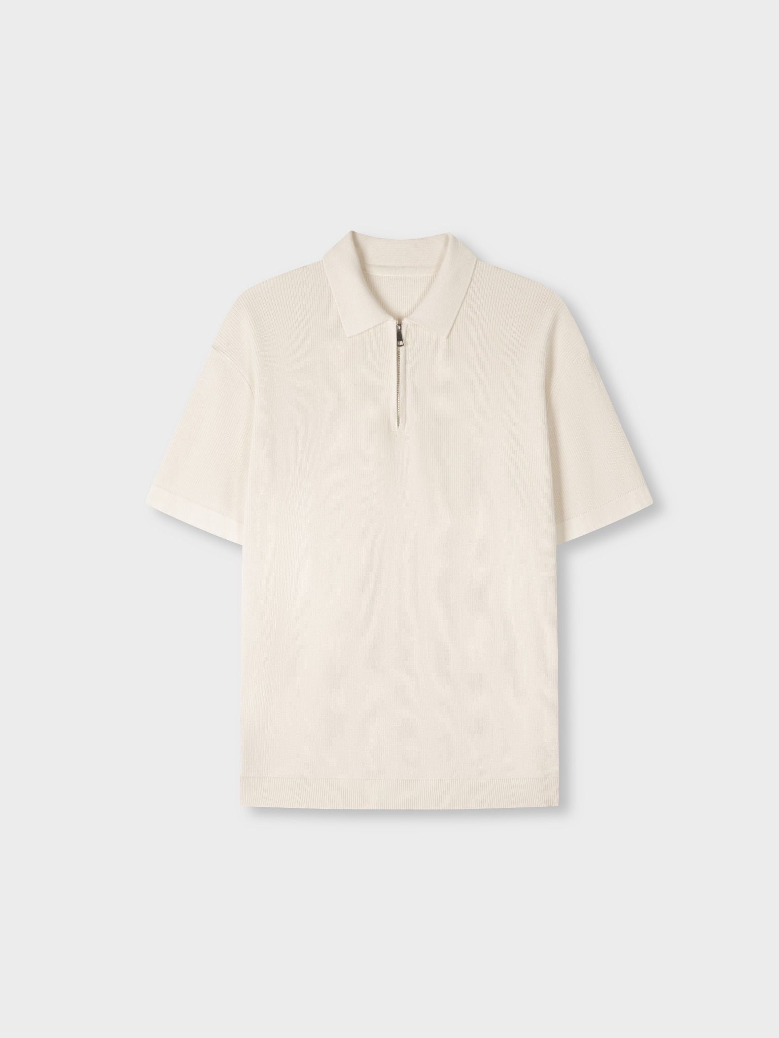 CREAM KNIT HALF-ZIP POLO