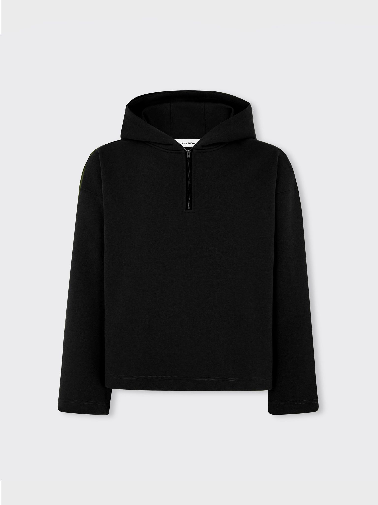 BLACK COTTON HALF ZIP HOODIE