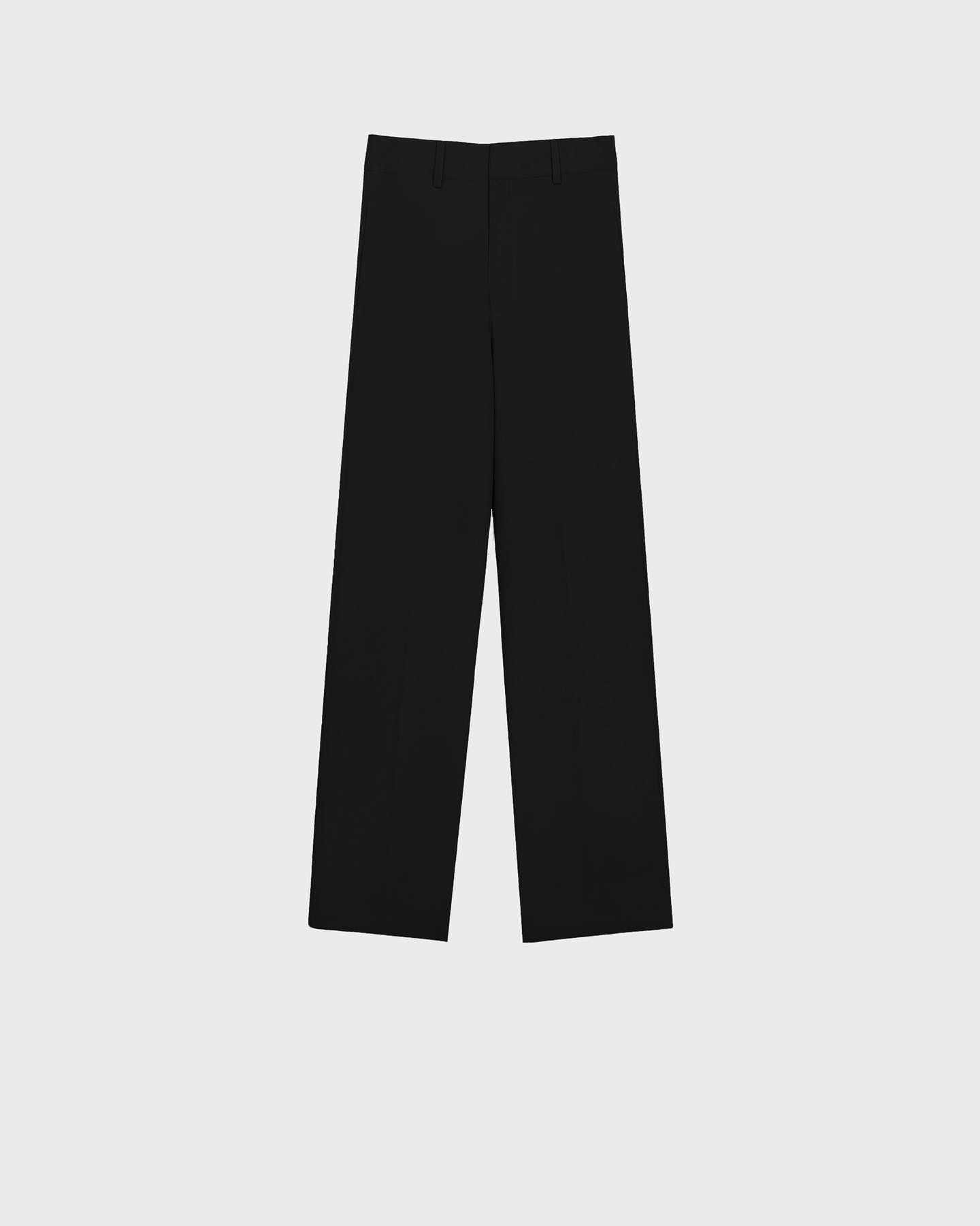 BLACK WOOL BLEND STRAIGHT LEG TROUSERS