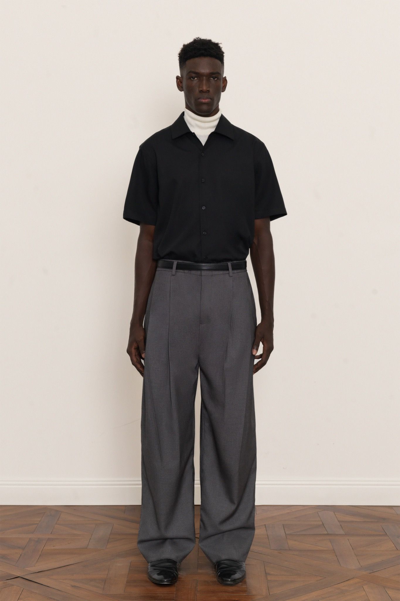 GREY DIAGONAL PLEAT WOOL-VISCOSE TROUSERS
