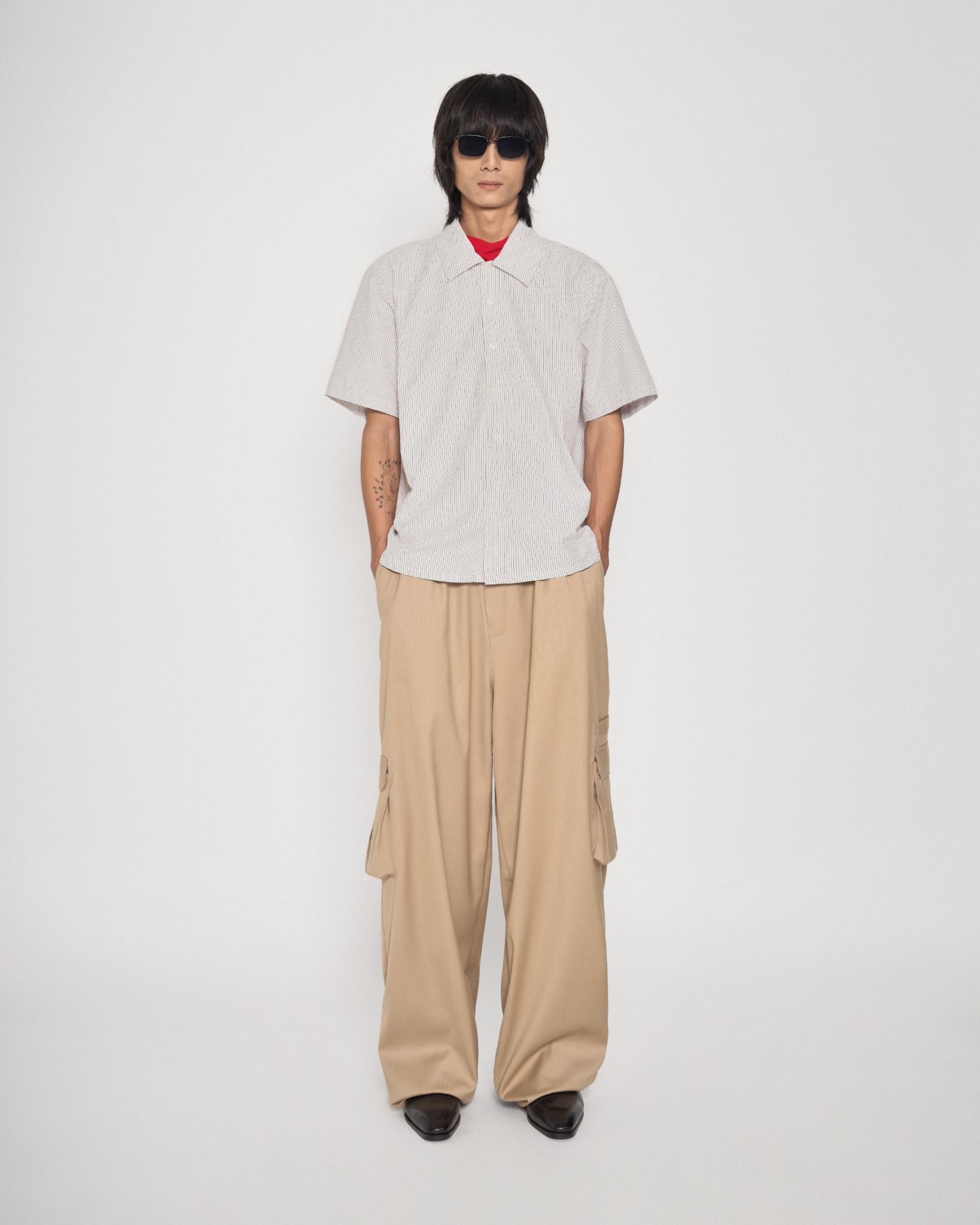 BEIGE WOOL BLEND CARGO PANTS