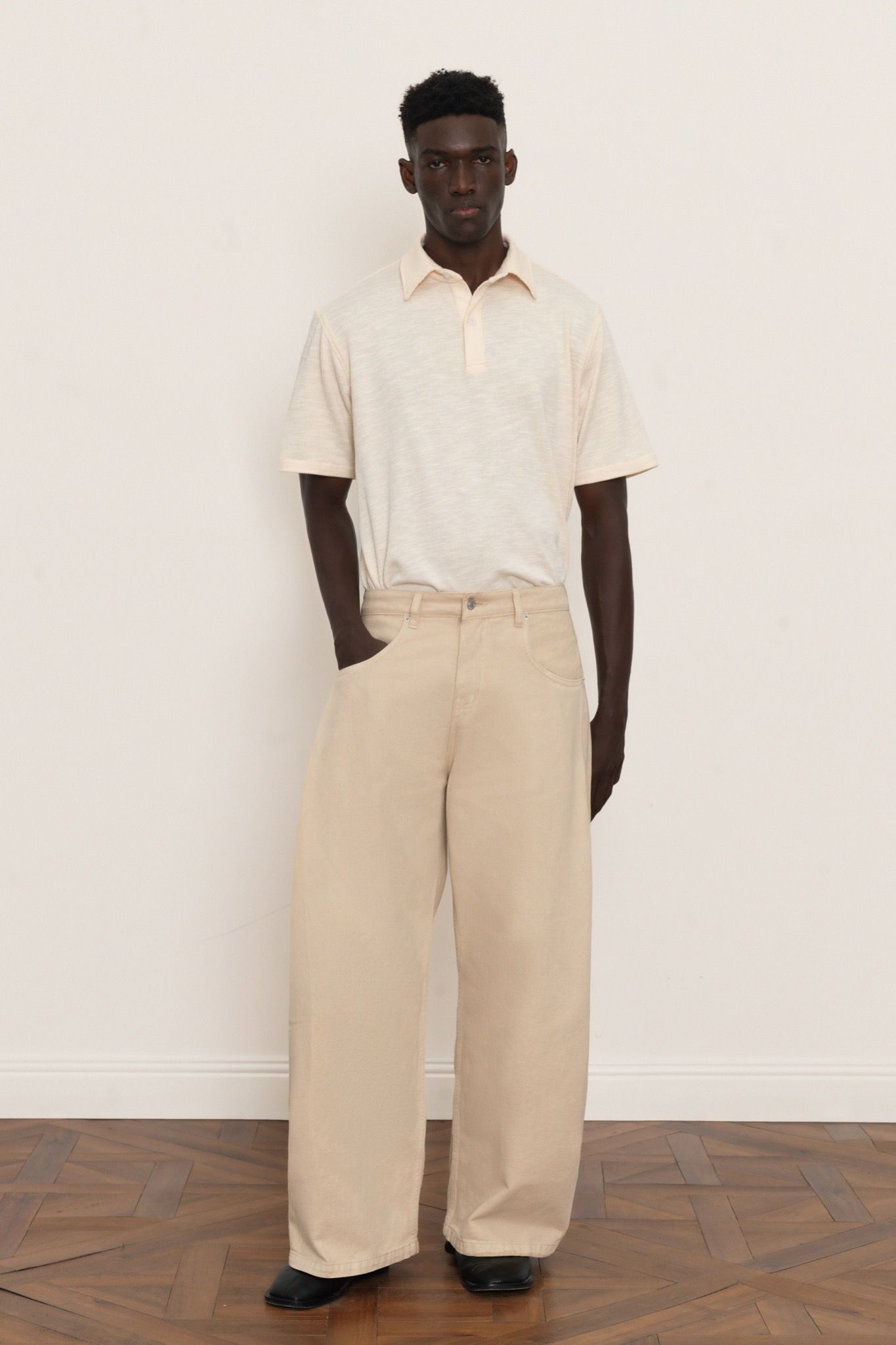 CREAM TEXTURED POLO SHIRT