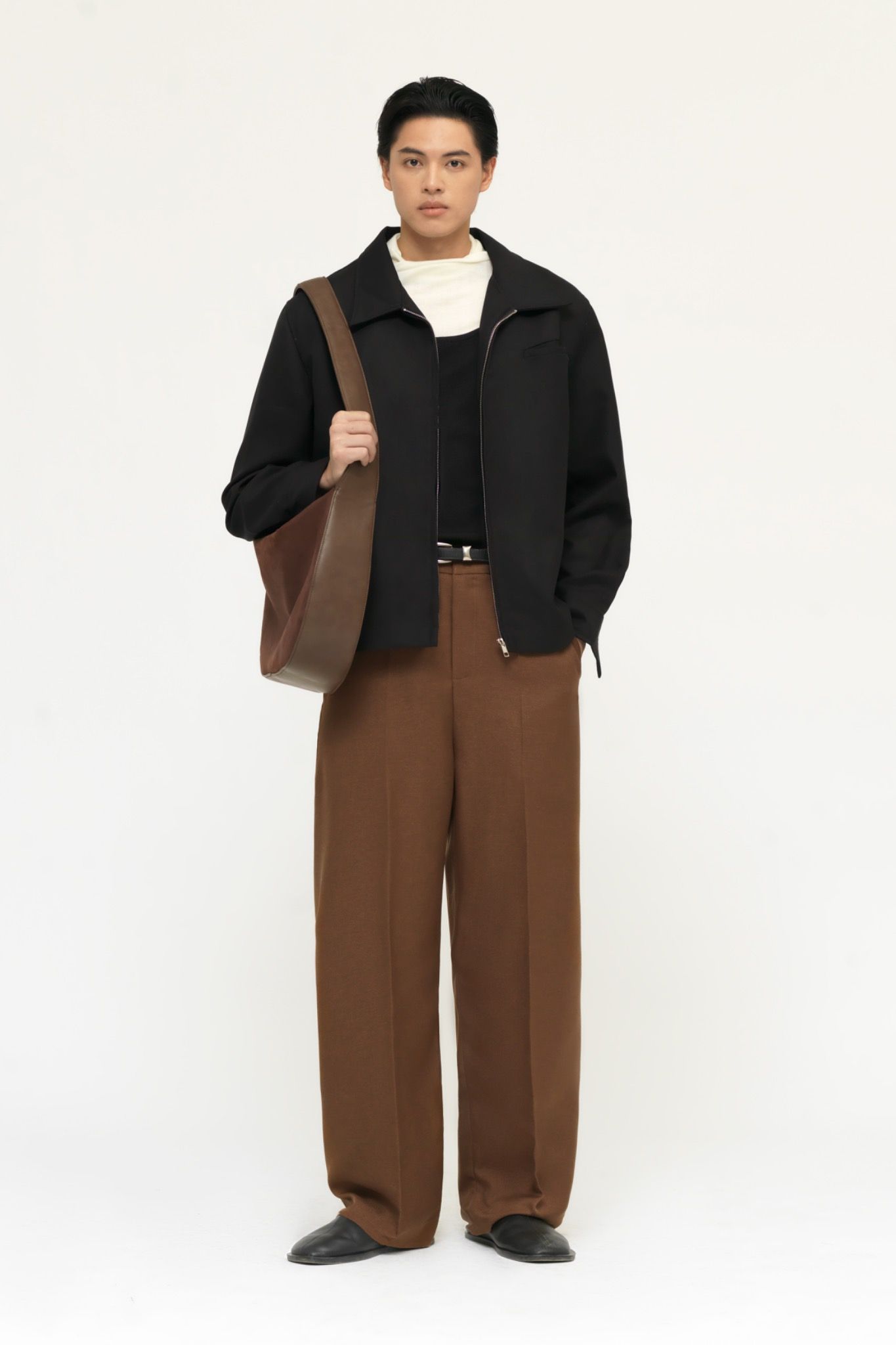 BROWN REFINED WOOL VISCOSE TROUSERS