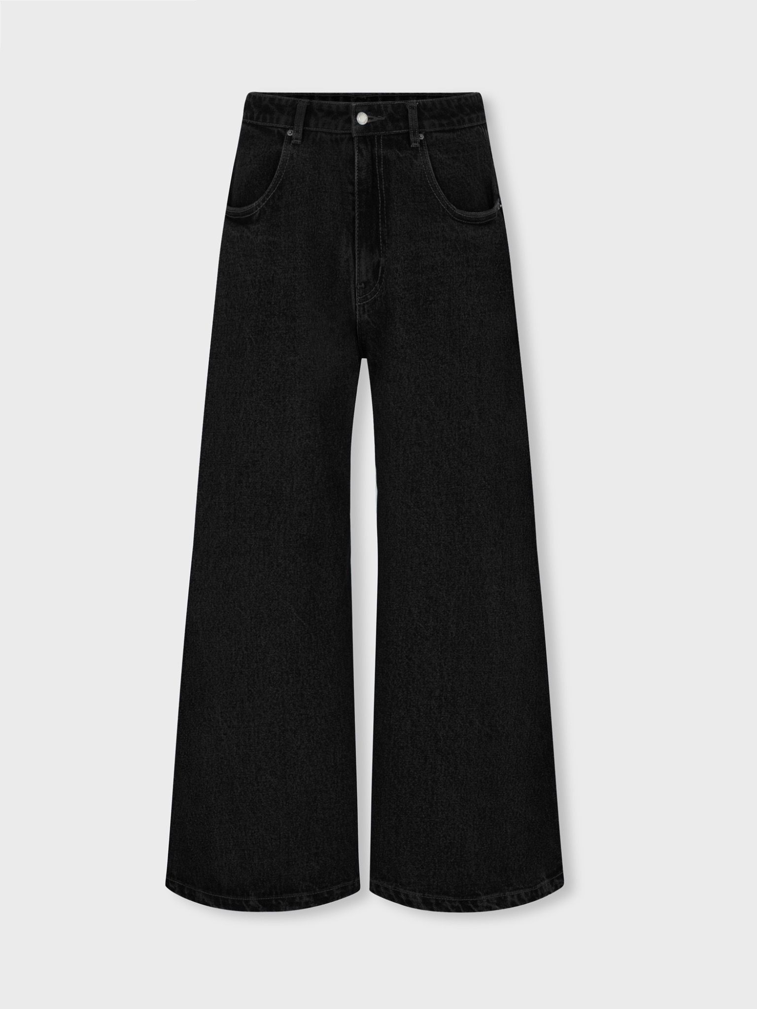 BLACK SIDE PLEAT WIDE LEG JEANS