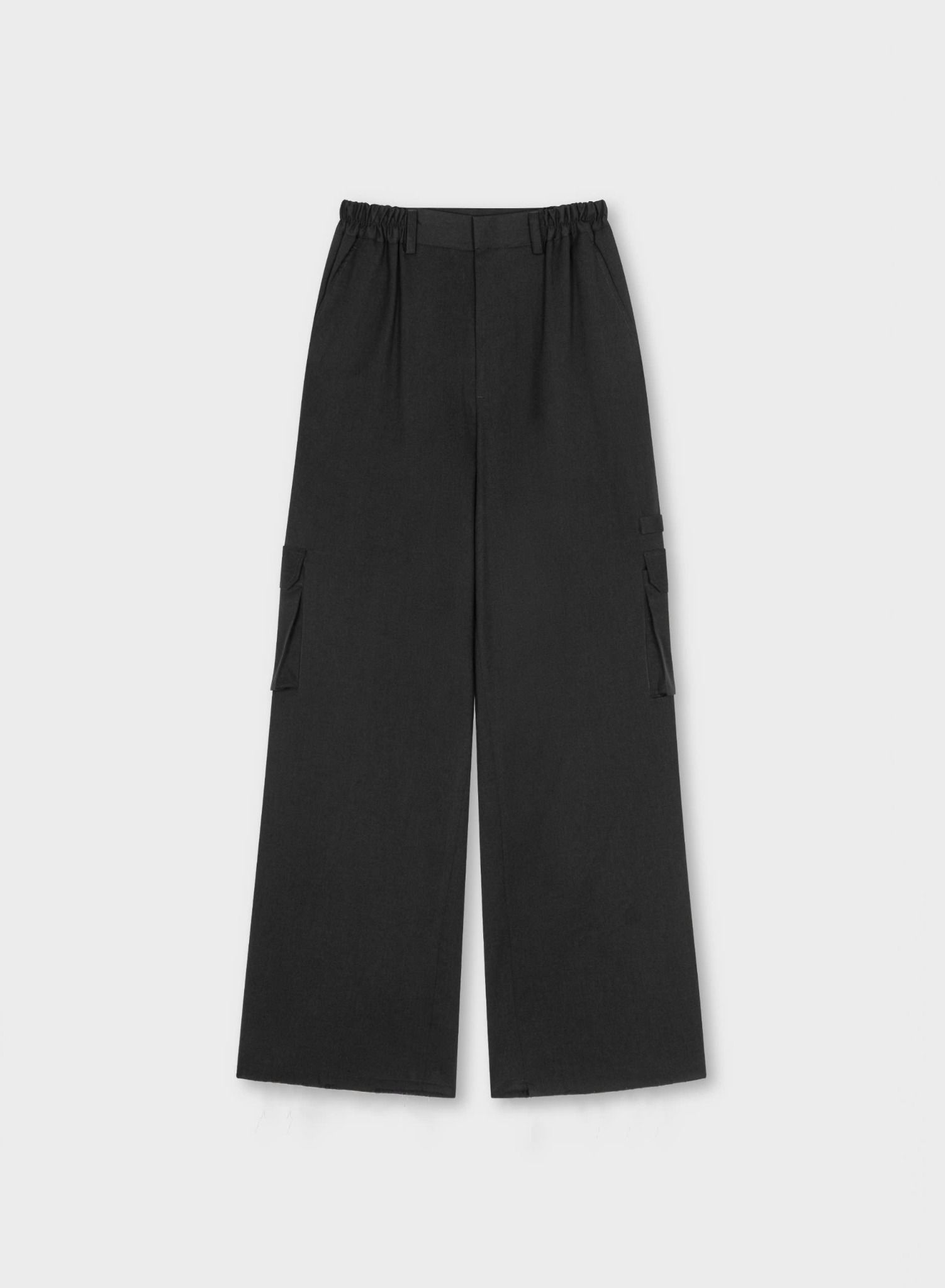 BLACK WOOL BLEND CARGO PANTS