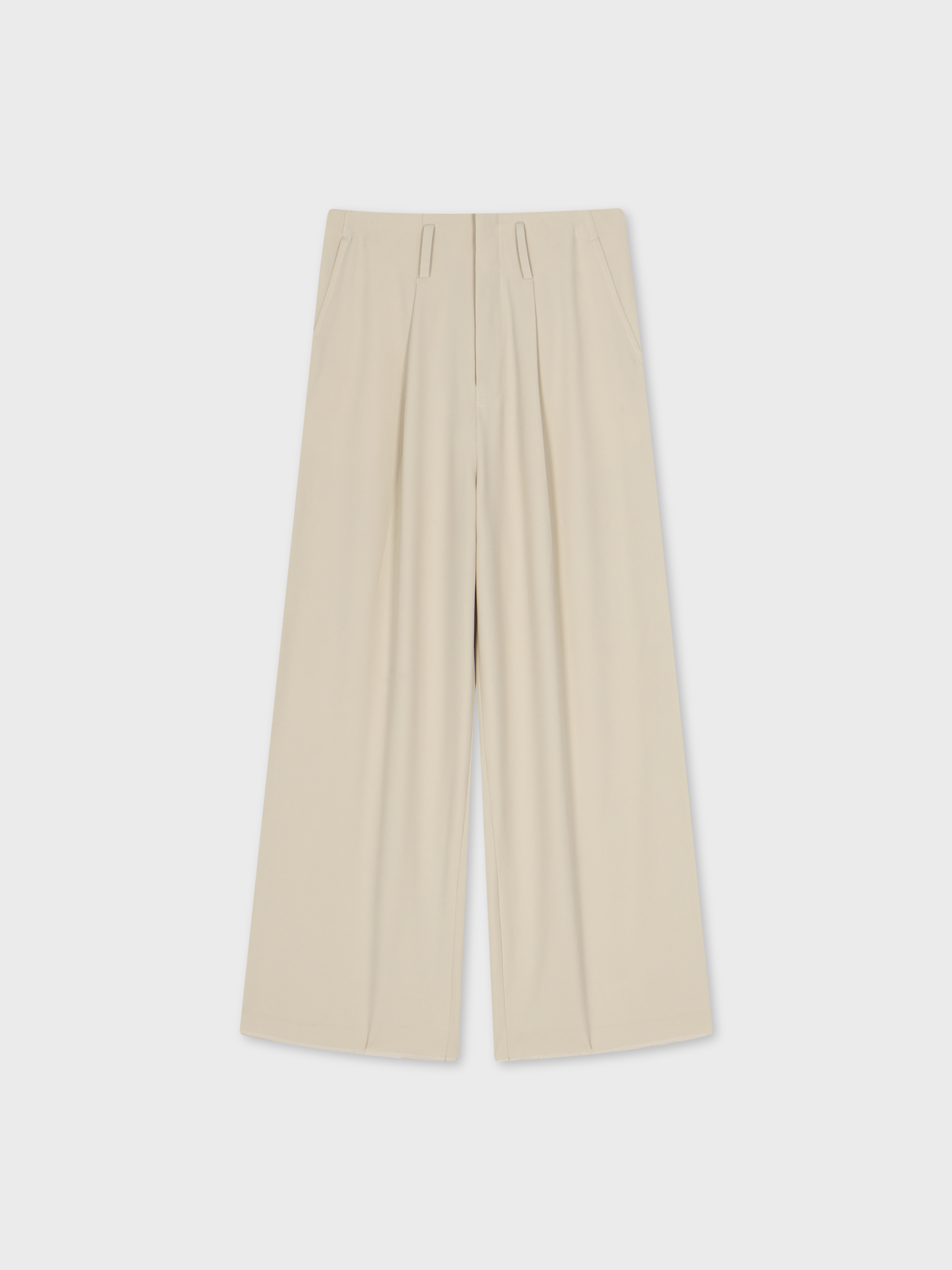 CREAM CLEAN-WAIST WIDE TROUSERS