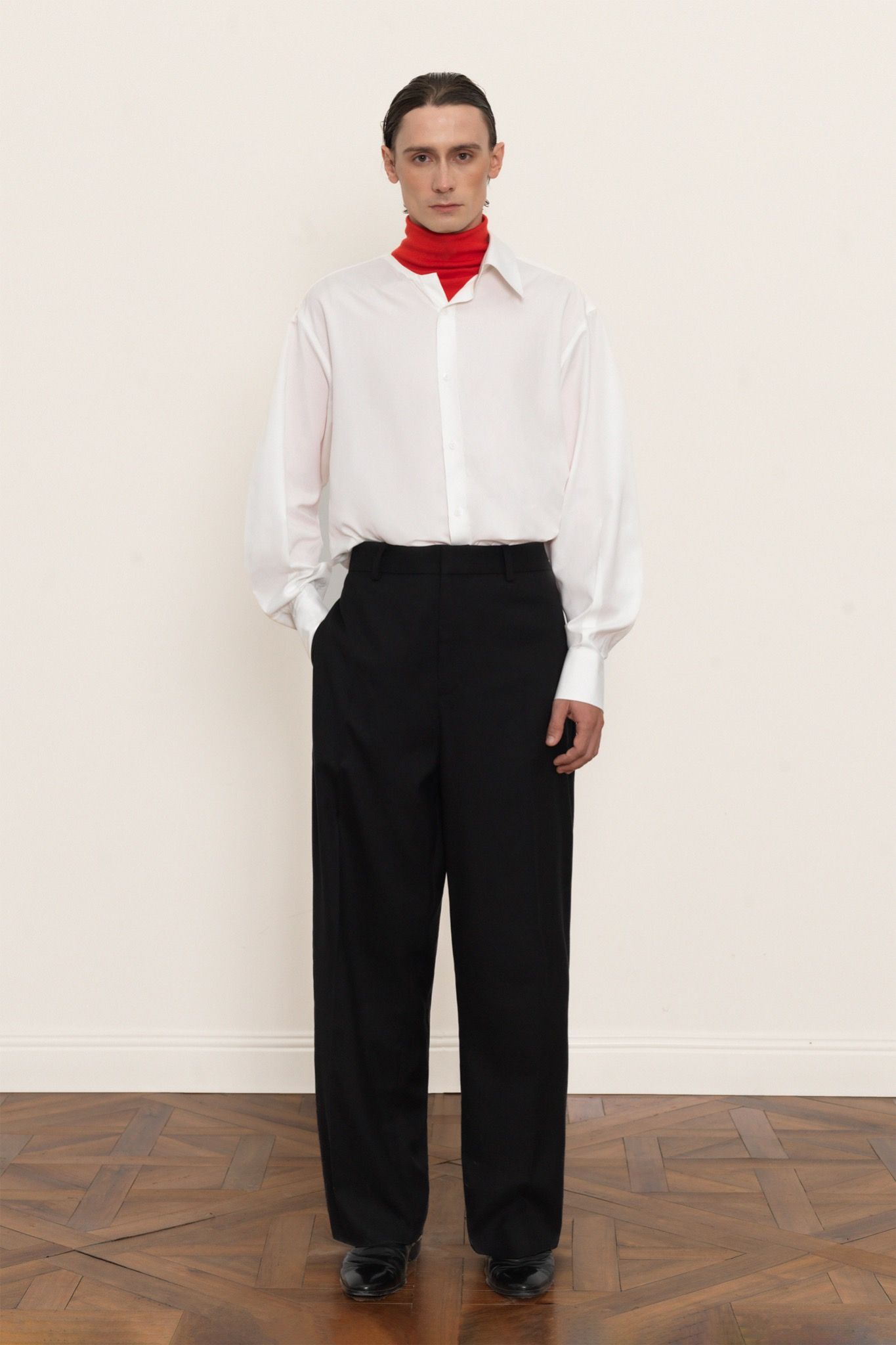 BLACK REFINED WOOL VISCOSE TROUSERS