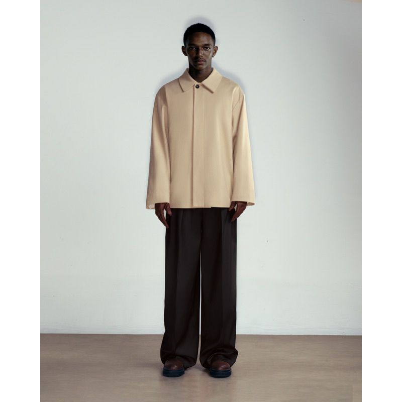 BLACK WOOL BLEND WIDE LEG TROUSERS