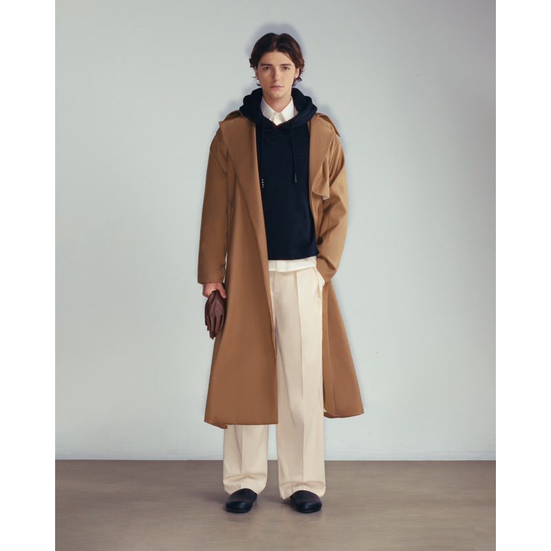 BROWN TAILORED WOOL TRENCH COAT