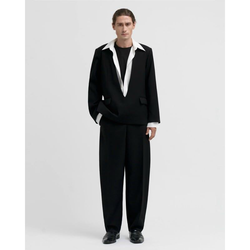 BLACK KHAKI WOOL TROUSERS