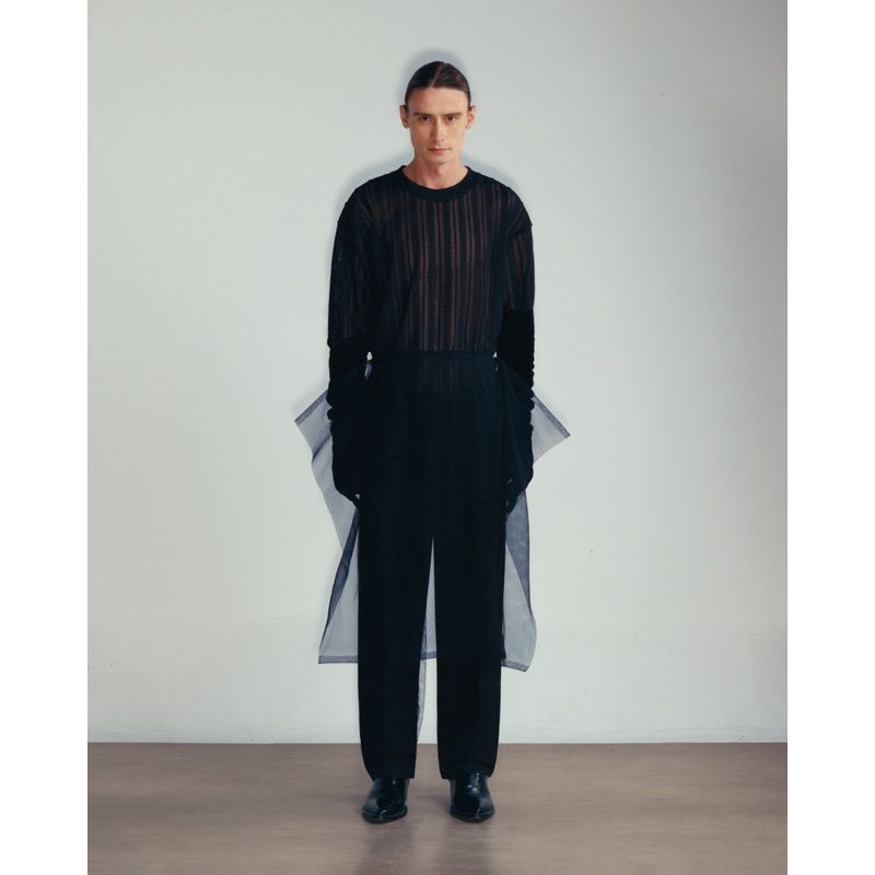 BLACK SEMI-SHEER LACE SWEATSHIRT