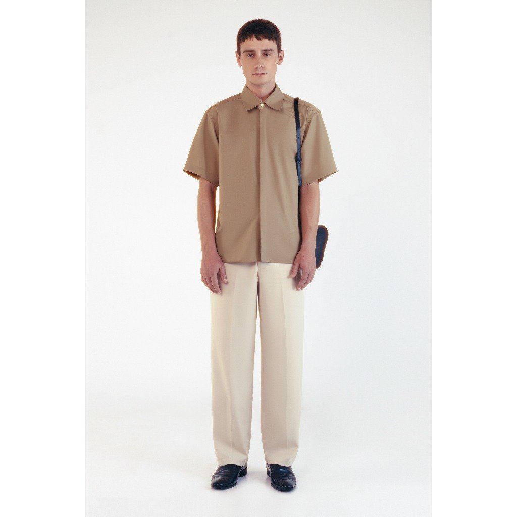CREAM WOOL BLEND STRAIGHT LEG TROUSERS