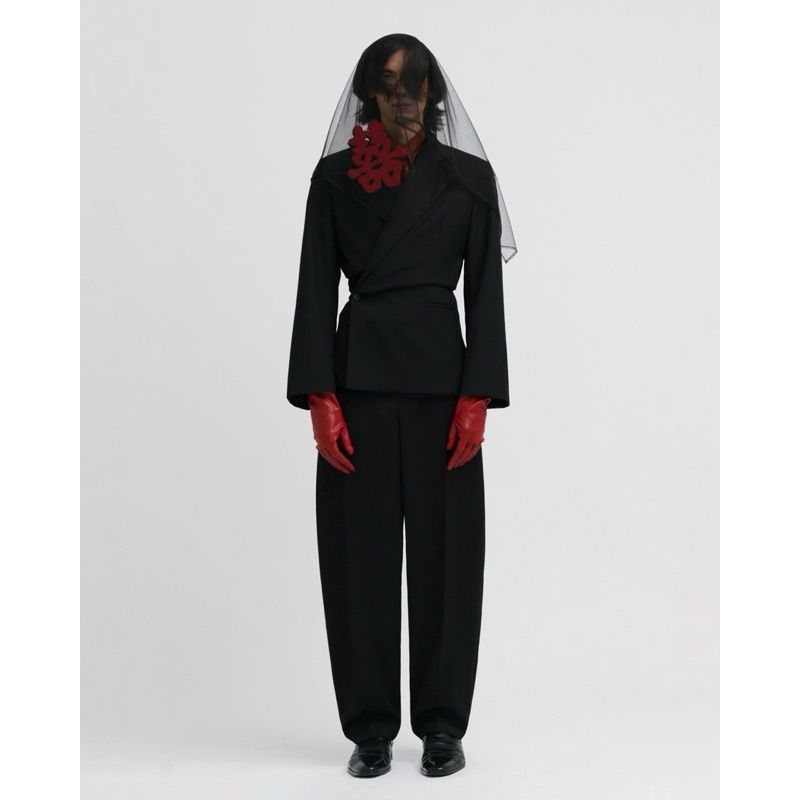 BLACK KHAKI WOOL TROUSERS