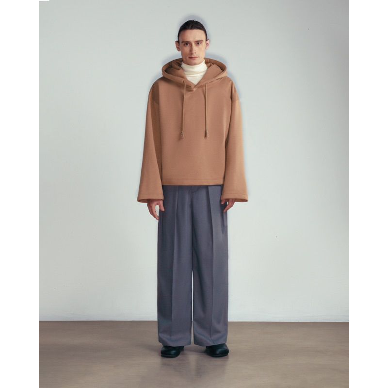 GREY WOOL BLEND WIDE LEG TROUSERS