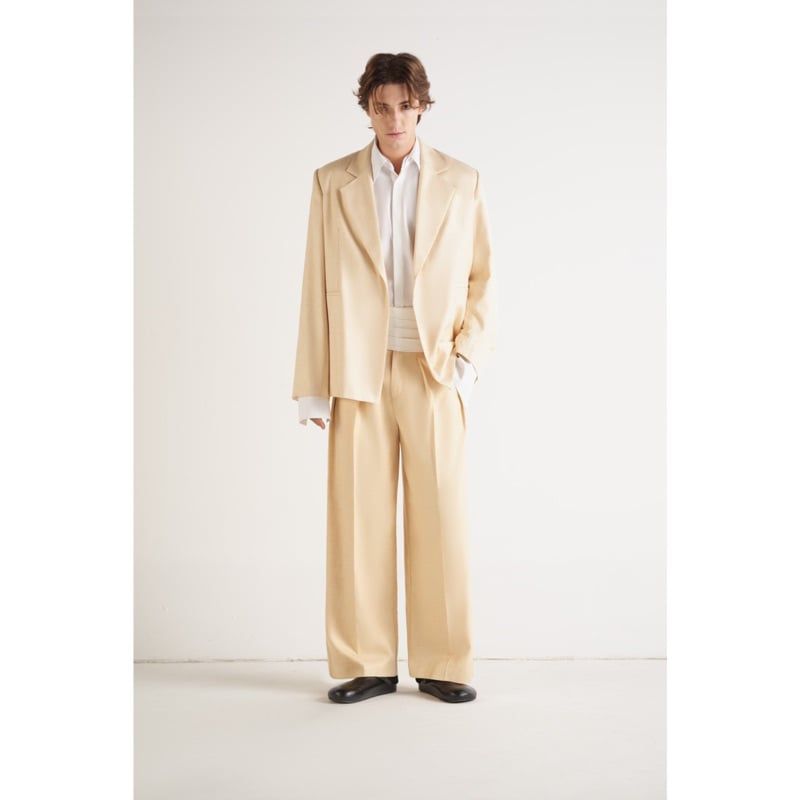 CREAM WOOL BLEND WIDE LEG TROUSERS