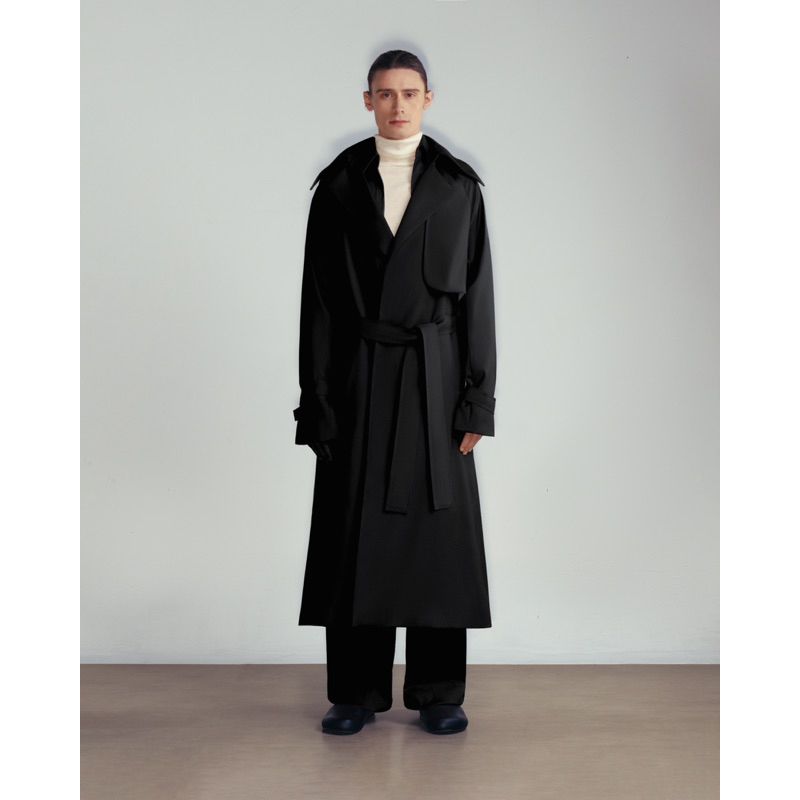BLACK TAILORED KHAKI WOOL TRENCHCOAT