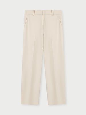 CREAM WOOL BLEND STRAIGHT LEG TROUSERS