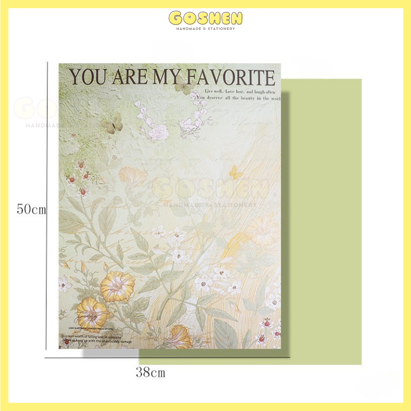 (38x52cm) Giấy Gói Hoa Chữ Tiếng Anh Họa Tiết- Foam Cứng - Phong Cách Trang Nhã - Không Thấm Nước
