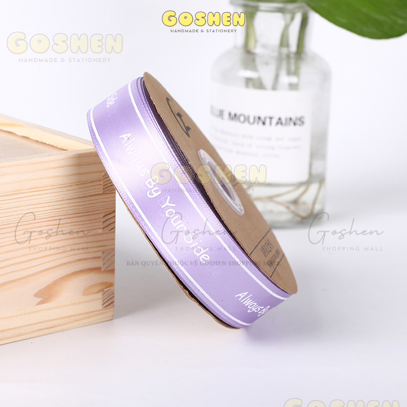 (2,5cm) Cuộn Dây Ruy Băng Lụa Chữ Always By Your Side Trang Trí Làm Nơ Gói Quà, Bó Hoa
