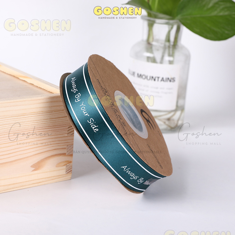 (2,5cm) Cuộn Dây Ruy Băng Lụa Chữ Always By Your Side Trang Trí Làm Nơ Gói Quà, Bó Hoa