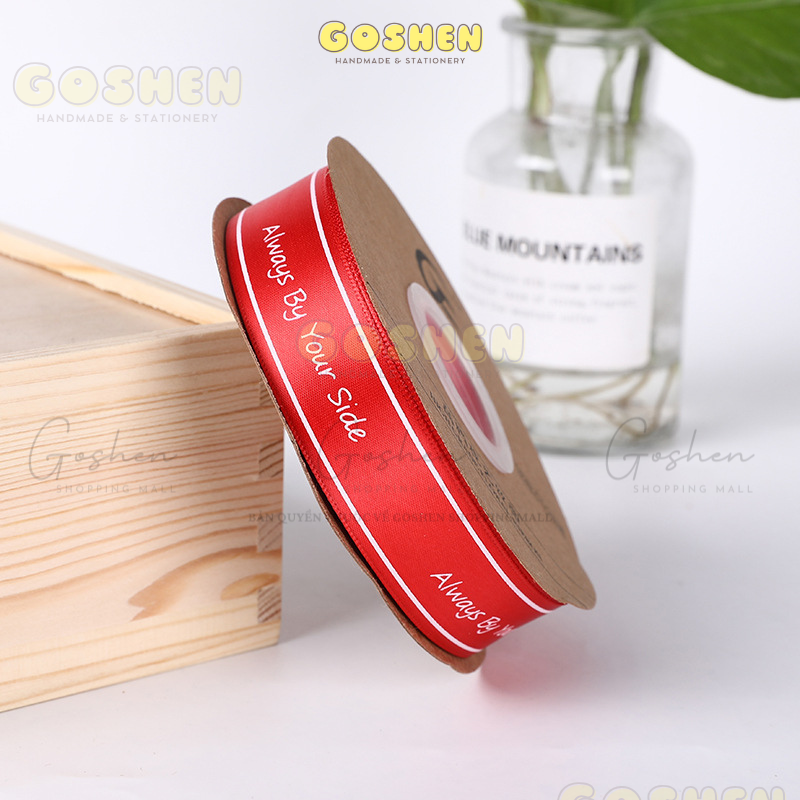 (2,5cm) Cuộn Dây Ruy Băng Lụa Chữ Always By Your Side Trang Trí Làm Nơ Gói Quà, Bó Hoa