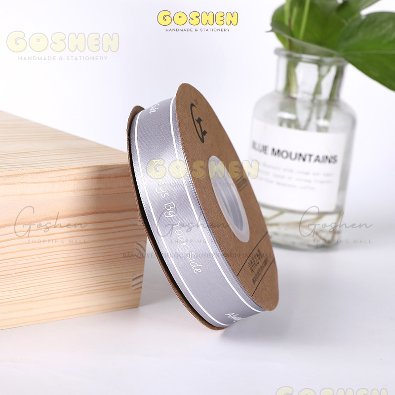 (2,5cm) Cuộn Dây Ruy Băng Lụa Chữ Always By Your Side Trang Trí Làm Nơ Gói Quà, Bó Hoa