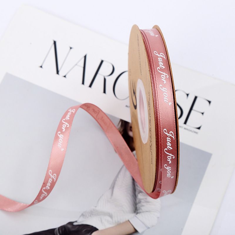 (Ngang 1cm) Cuộn Ruy Băng Lụa 1cm In Chữ Just For You, Duy Băng 1cm Chữ