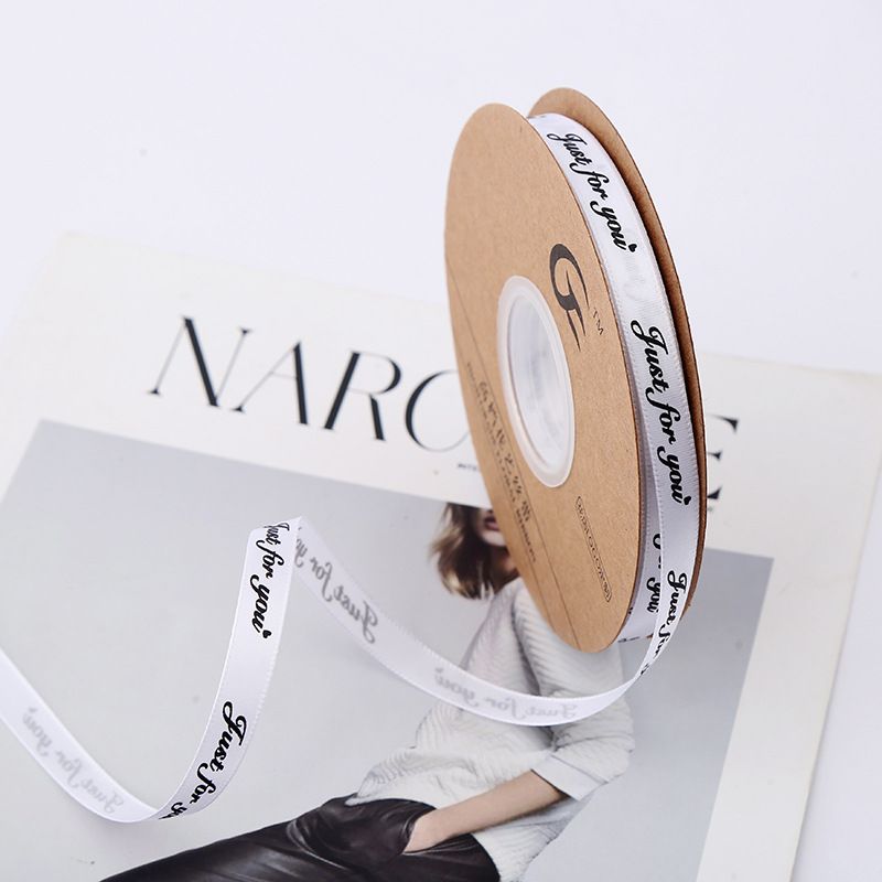 (Ngang 1cm) Cuộn Ruy Băng Lụa 1cm In Chữ Just For You, Duy Băng 1cm Chữ