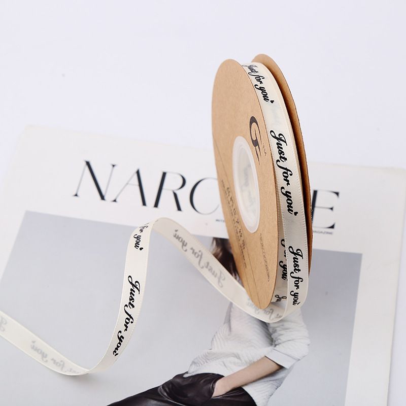 (Ngang 1cm) Cuộn Ruy Băng Lụa 1cm In Chữ Just For You, Duy Băng 1cm Chữ