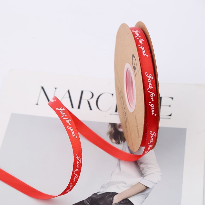 (Ngang 1cm) Cuộn Ruy Băng Lụa 1cm In Chữ Just For You, Duy Băng 1cm Chữ