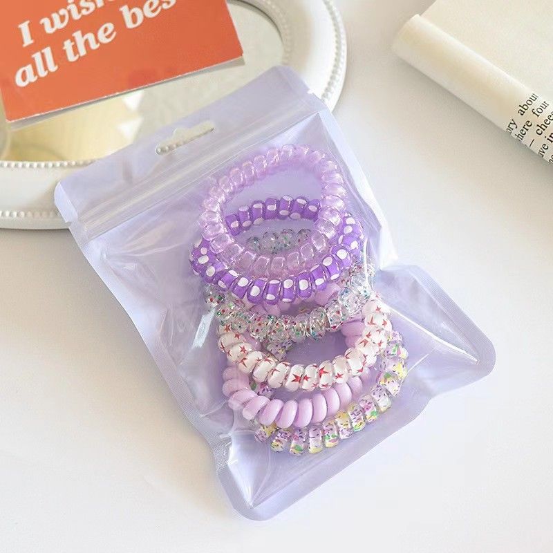 Set 6 Dây Cột Tóc Nhựa Lò Xo Màu Thạch Ngọt Ngào, Dễ Thương