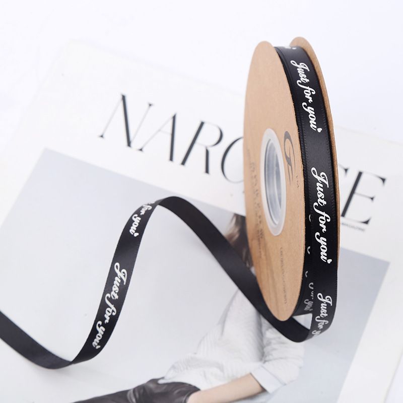 (Ngang 1cm) Cuộn Ruy Băng Lụa 1cm In Chữ Just For You, Duy Băng 1cm Chữ
