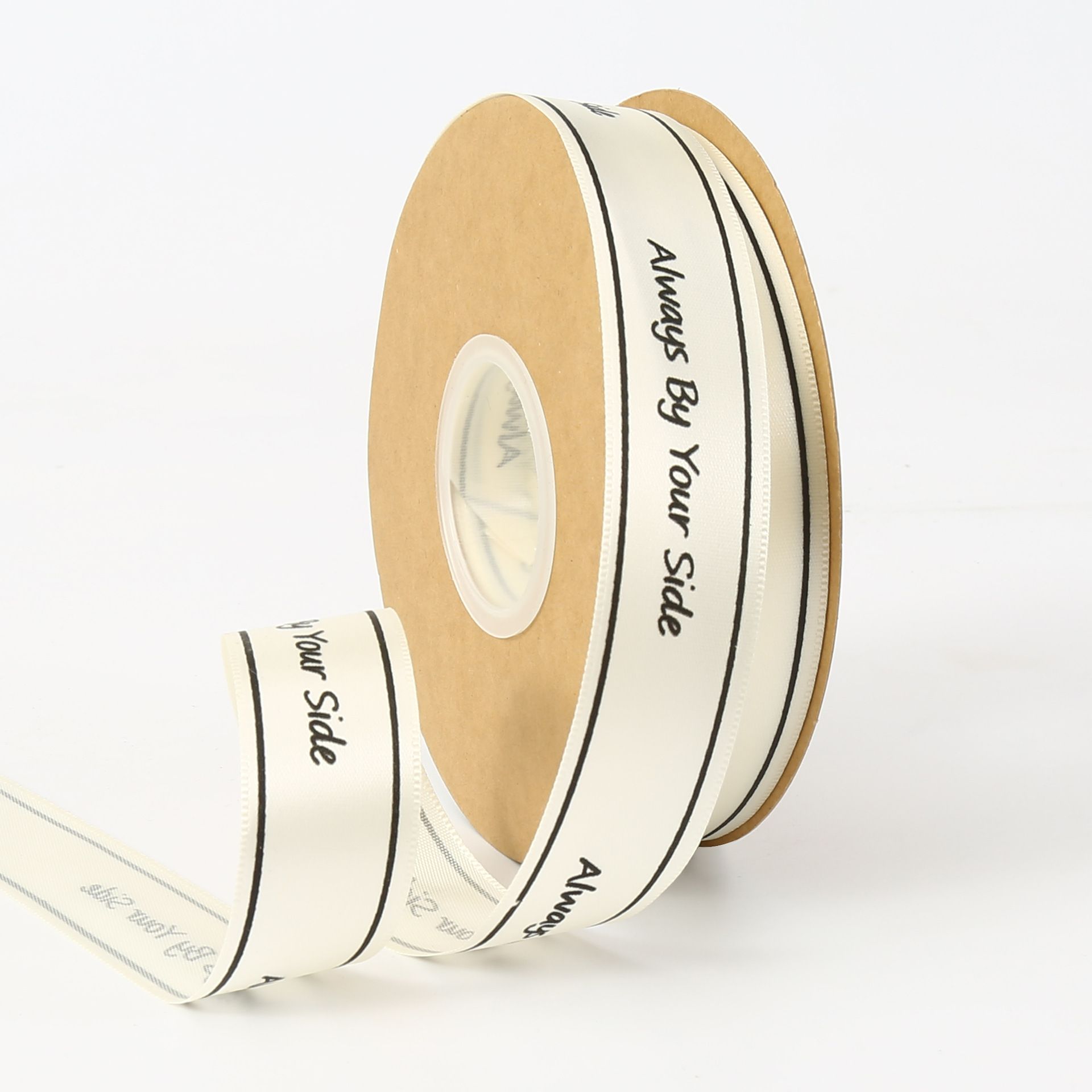 (2,5cm) Cuộn Dây Ruy Băng Lụa Chữ Always By Your Side Trang Trí Làm Nơ Gói Quà, Bó Hoa