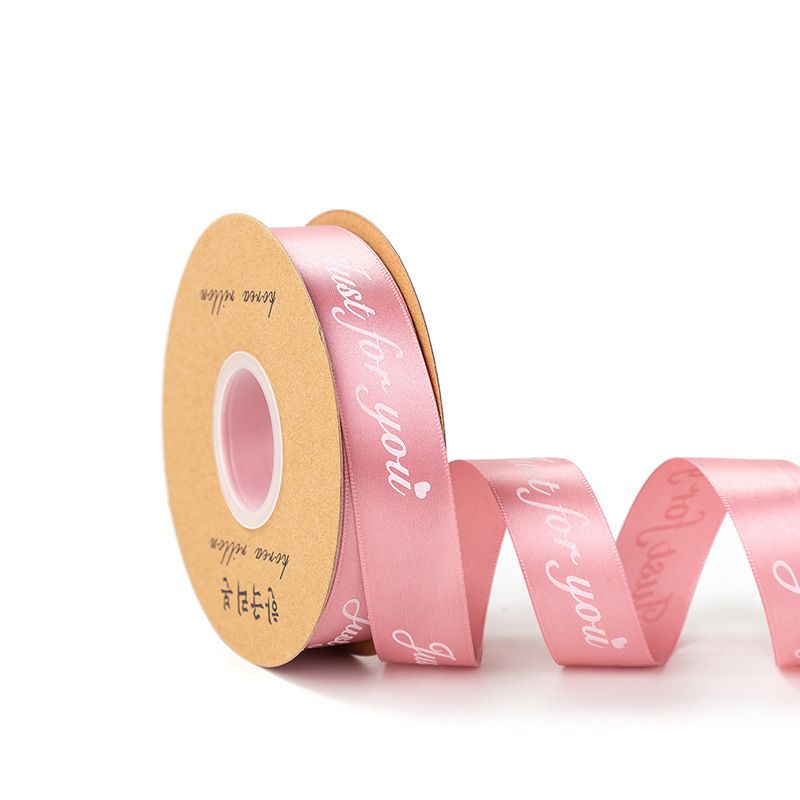 (2.5cm x Dài 45mét) Cuộn Ruy băng Lụa in chữ JUST FOR YOU trang trí hộp quà, bó hoa siêu xinh.