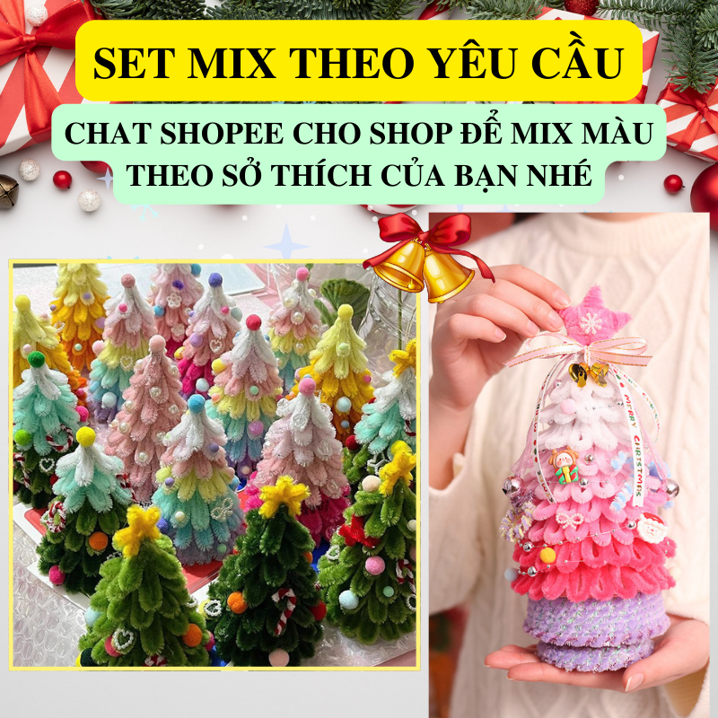Set Nguyên Liệu Làm Cây Thông Kẽm Nhung Đầy Đủ Phụ Kiện Trang Trí