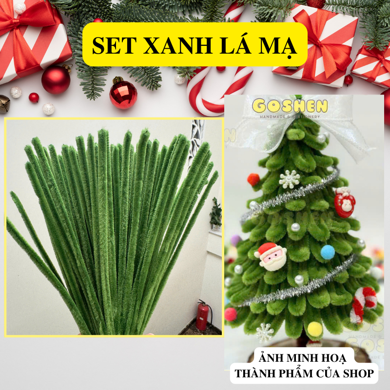 Set Nguyên Liệu Làm Cây Thông Kẽm Nhung Đầy Đủ Phụ Kiện Trang Trí