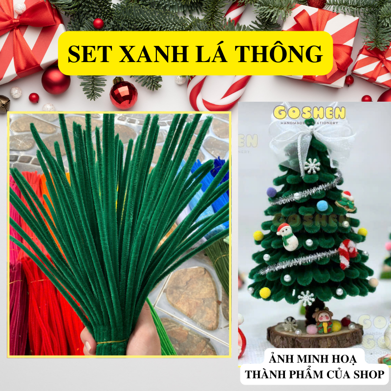 Set Nguyên Liệu Làm Cây Thông Kẽm Nhung Đầy Đủ Phụ Kiện Trang Trí