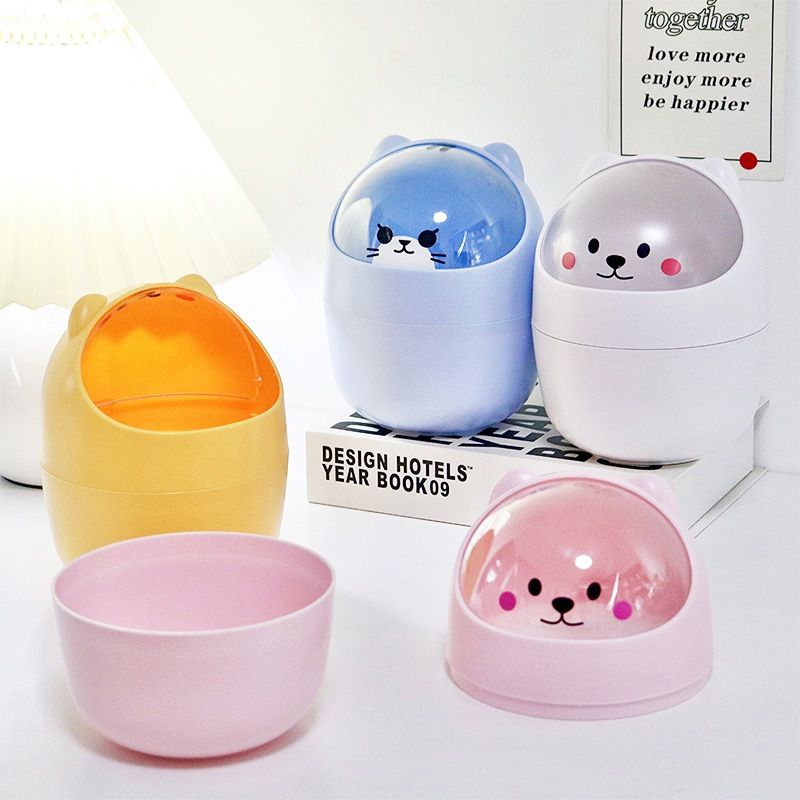 Thùng Rác Mini Hình Gấu Dễ Thương Để Bàn Tiện Lợi (Tặng Kèm Sticker)