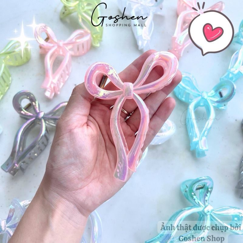 Kẹp 8cm-Hoa Sứ, Kẹp Tóc Càng Cua Hình Nơ Hologram Ngọt Ngào Phong Cách Hàn Quốc