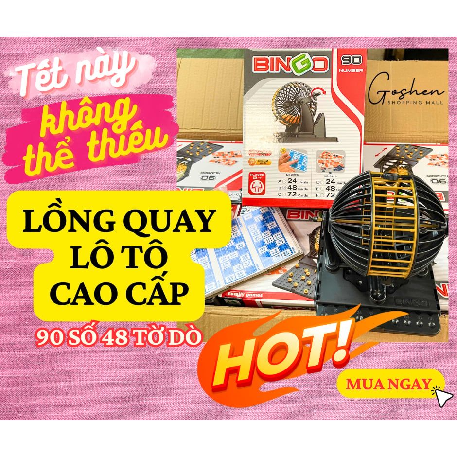 Đồ Chơi Lồng Quay Lô Tô Cao Cấp BINGO LOTTO 90 Số (48 Phiếu Tờ Dò)