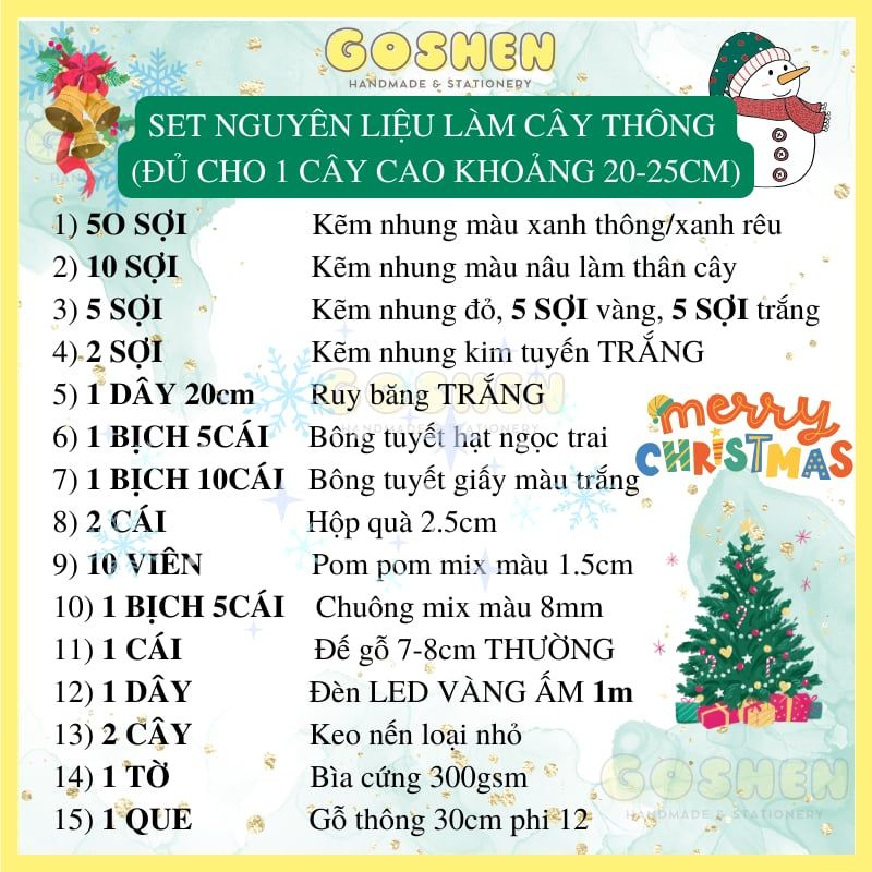 Set Nguyên Liệu Làm Cây Thông Kẽm Nhung Đầy Đủ Phụ Kiện Trang Trí