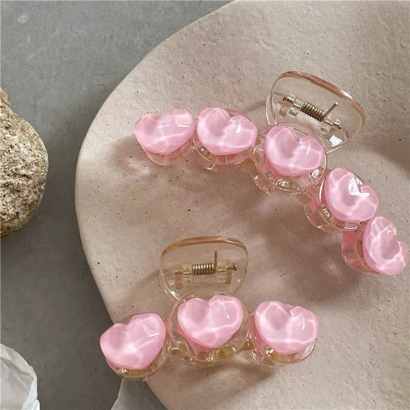 Kẹp Tóc Cao Cấp Nhựa Acrylic Charm Trái Tim Hồng Hàn Quốc