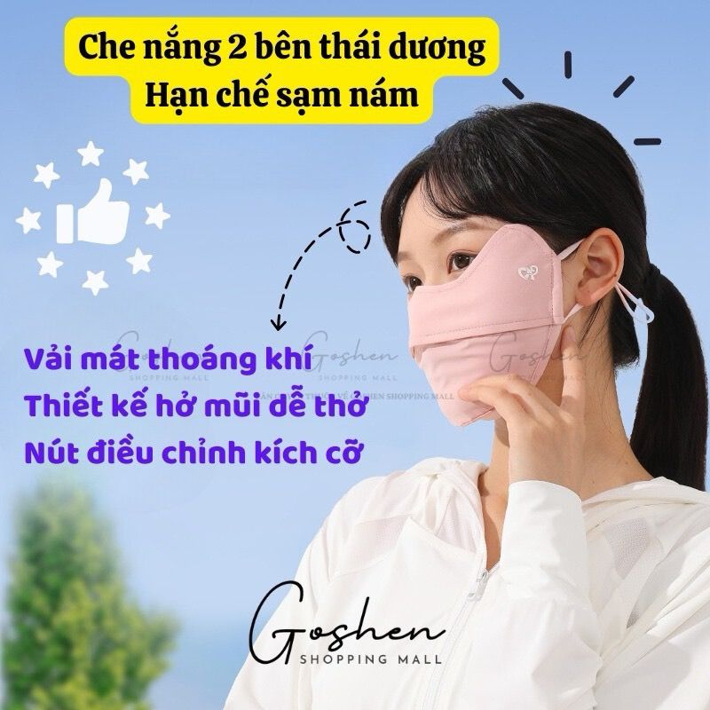 Khẩu Trang Vải Chống Tia UV, Chống Nắng Cao Cấp UPF50+ Thoáng Khí Ôm Trọn Mặt