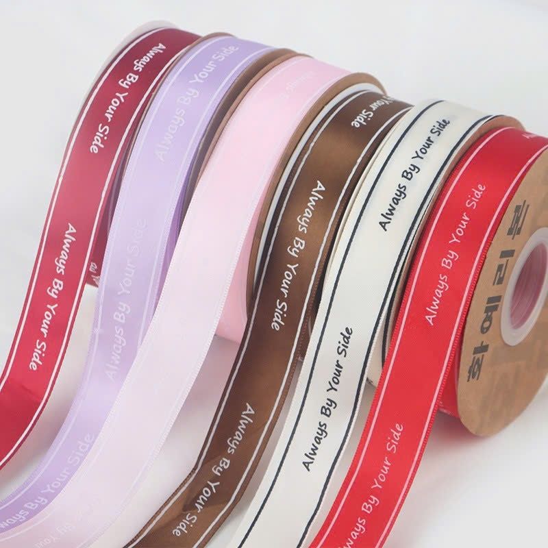 (2,5cm) Cuộn Dây Ruy Băng Lụa Chữ Always By Your Side Trang Trí Làm Nơ Gói Quà, Bó Hoa
